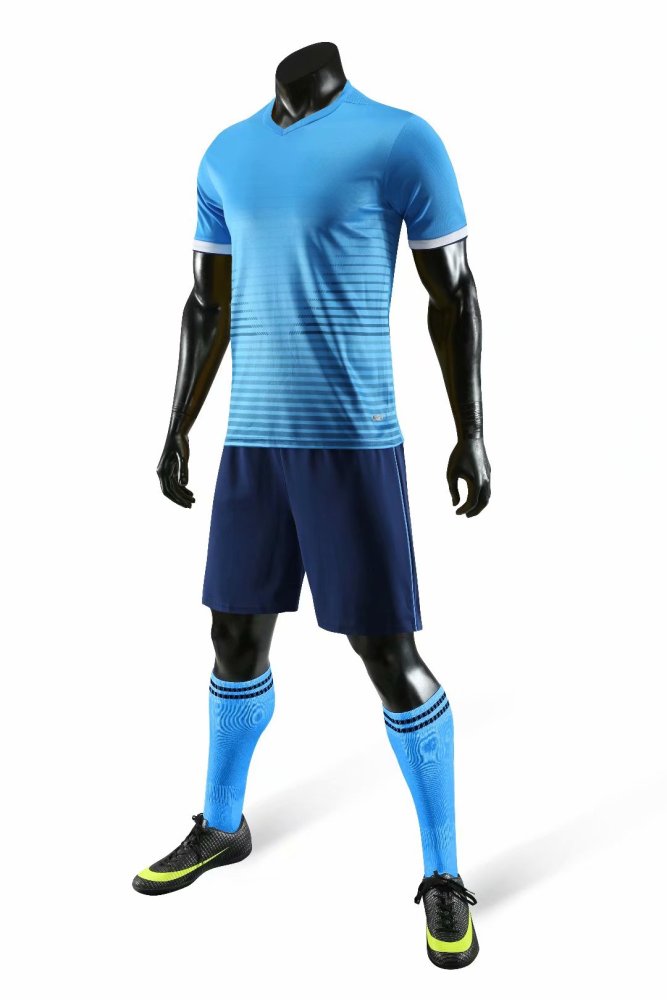 D8821 Blue Blank Soccer Training Jersey and Shorts