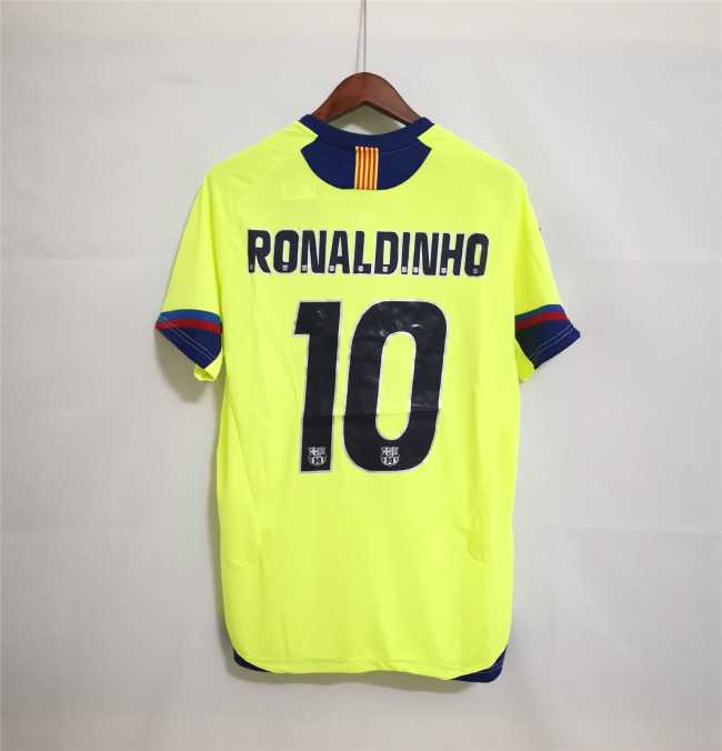 with LFP Patch Retro Jersey 2005-2006 Barcelona RONALDINHO 10 Away Green Soccer Jersey
