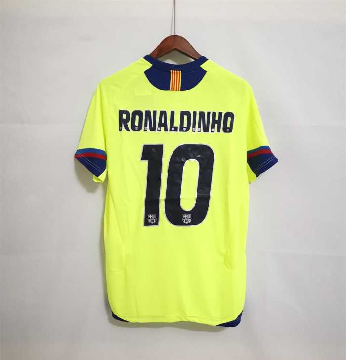 with LFP Patch Retro Jersey 2005-2006 Barcelona RONALDINHO 10 Away Green Soccer Jersey