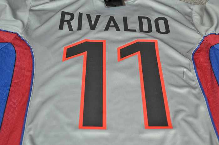 with UCL Patch Retro Jersey 1999-2000 Barcelona Centennial Away 11 RIVALDO Soccer Jersey Vintage Football Shirt
