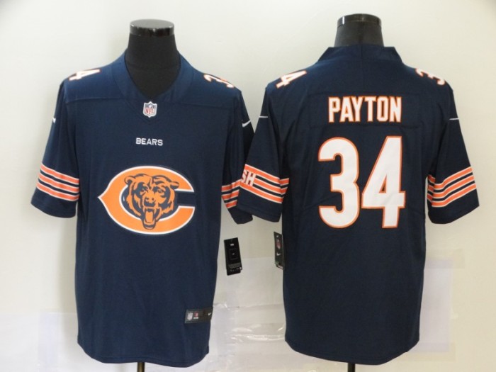 Chicago Bears 34 PAYTON Black Team Big Logo Vapor Untouchable Limited Jersey