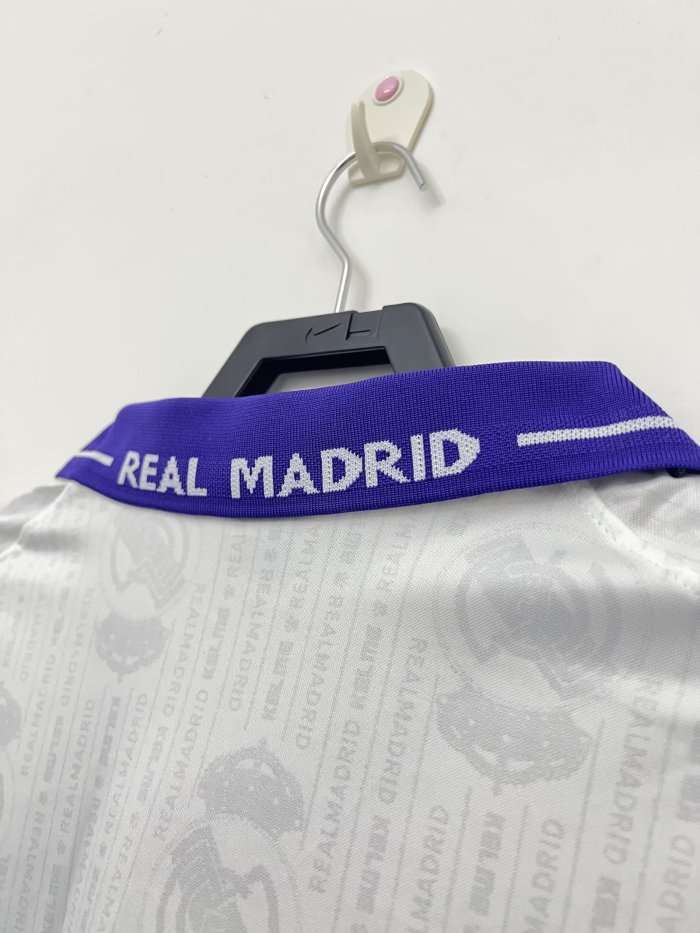 with LFP Patch Retro Jersey 1996-1997 Real Madrid Third Away White/Purple Soccer Jersey