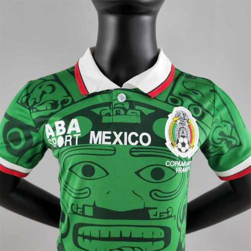 Retro Youth Uniform 1998 Mexico Home Soccer Jersey Shorts Vintage Child Football Kit
