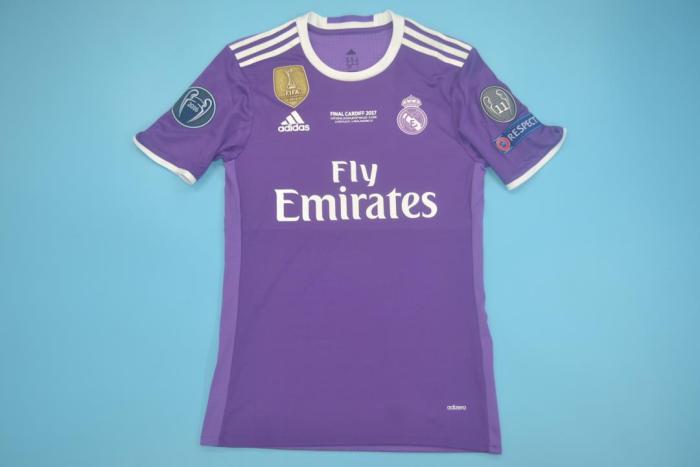 with UCL+Golden FIFA Patch+ Front Lettering Player Version Retro Jersey Real Madrid 2016-2017 RONALDO 7 Away Purple Soccer Jersey
