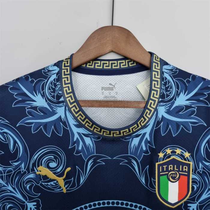 Fans Version 2022 Italy x Versace Blue Soccer Jerjsey