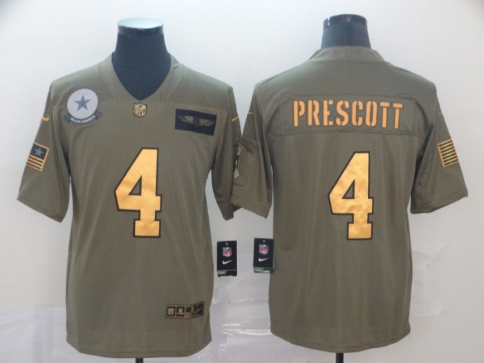 Dallas Cowboys 4 Dak Prescott 2019 Olive Gold Salute To Service Limited Jersey