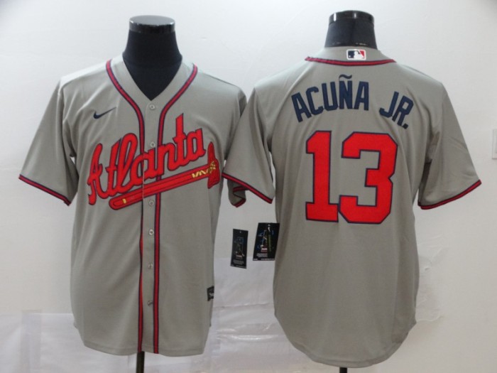 Atlanta Braves 13 ACURA JR. Grey 2020 Cool Base Jersey