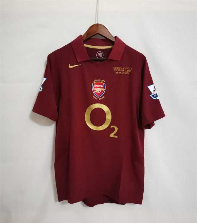 with Front Lettering+EPL Patch Retro Jersey 2005-2006 Arsenal Home Soccer Jersey