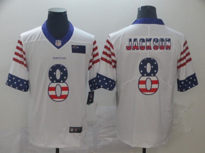 Baltimore Ravens 8 JACKSON White USA Flag Fashion Limited Jersey