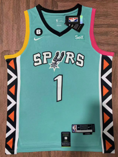 City Edition San Antonio Spurs 1 WEMBANYAMA Blue NBA Jersey Basketball Shirt