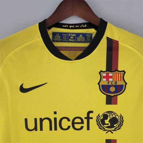 Retro Jersey Long Sleeve 2008-2009 Barcelona Away Soccer Jersey Yellow Vintage Football Shirt