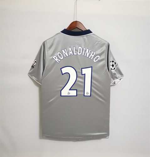 with UCL Patch Retro Jersey 2000 PSG RONALDINHO 21 Away Grey Soccer Jersey