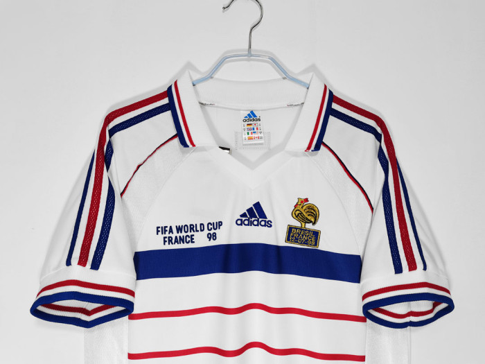 with Front Lettering Retro Jersey 1998 France Final Version Away White Soccer Jersey