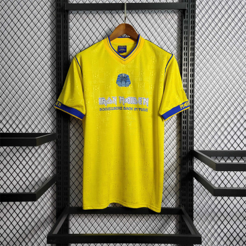 with UCL Patch Retro Jersey 2008 West Ham Iron Maiden Yellow Soccer Jersey