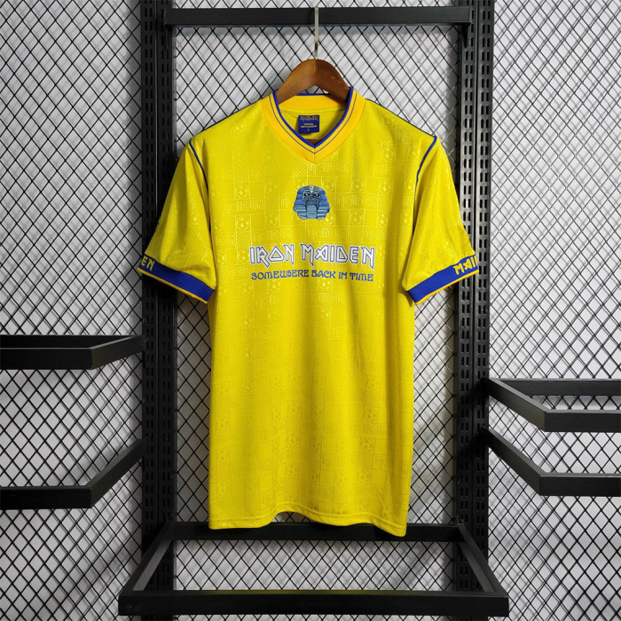 with UCL Patch Retro Jersey 2008 West Ham Iron Maiden Yellow Soccer Jersey