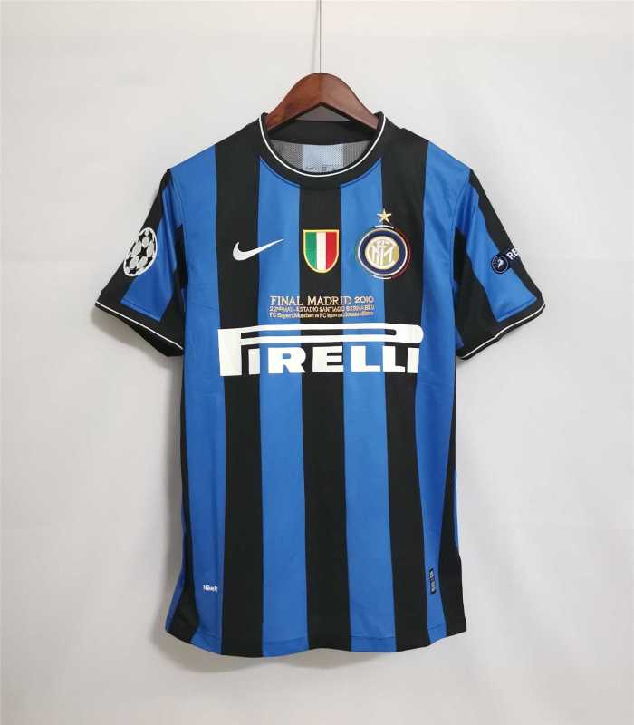 with Front Lettering+Scudetto+UCL Patch Retro Jersey Inter Milan 2009-2010 UCL Final Home Soccer Jersey