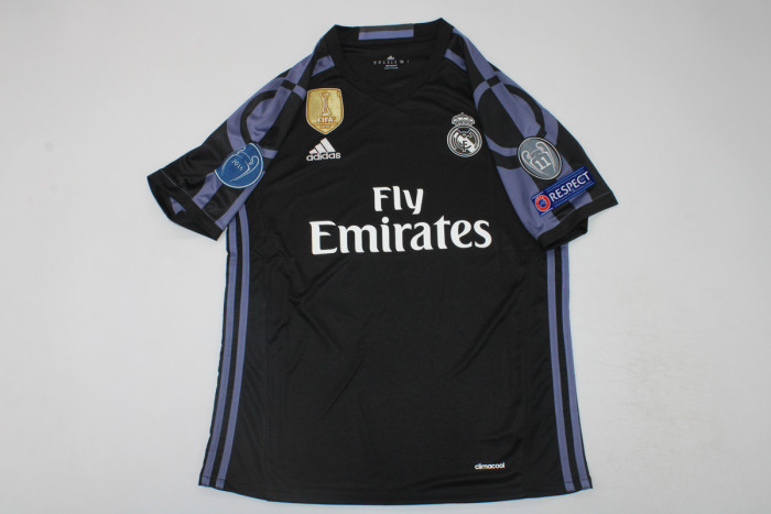 with Golden FIFA Patch+UCL Patch Retro Camisetas de Futbol 2016-2017 Real Madrid 22 ISCO Third Away Black Vintage Soccer Jersey
