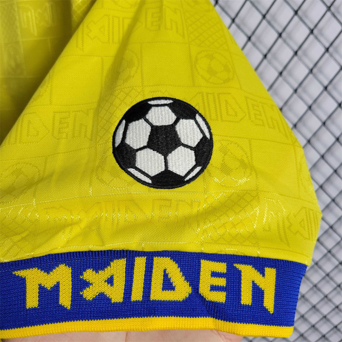 with UCL Patch Retro Jersey 2008 West Ham Iron Maiden Yellow Soccer Jersey