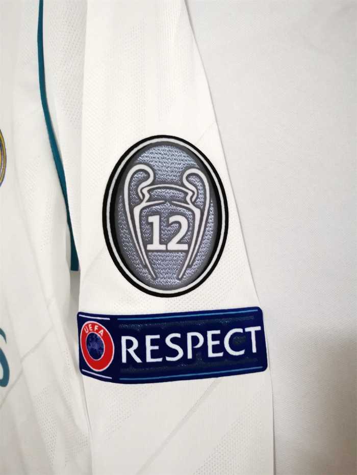 with Front Lettering+Front Patch+UCL Patch Long Sleeve Retro Jersey 2017-2018 Real Madrid MODRIC 10 Home UCL Final Soccer Jersey