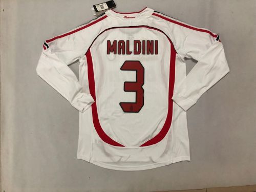 Retro Jersey Long Sleeve AC Milan 2006-2007 MALDINI 3 Champions League Final Away White Soccer Jersey