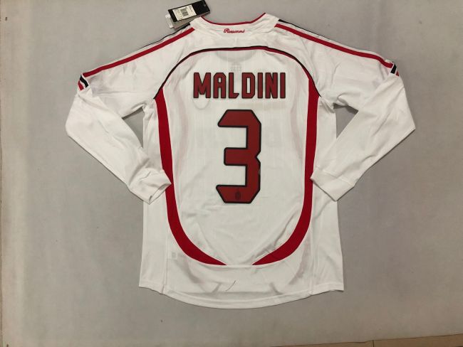 Retro Jersey Long Sleeve AC Milan 2006-2007 MALDINI 3 Champions League Final Away White Soccer Jersey