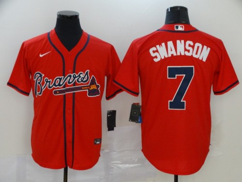 Atlanta Braves 7 SWANSON Red 2020 Cool Base Jersey