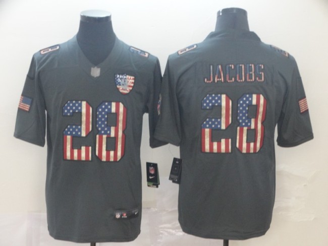 Oakland Raiders 28 JACOBS 2019 Black Salute To Service USA Flag Fashion Limited Jersey