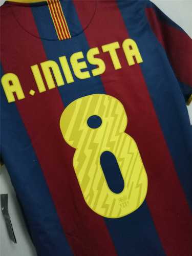 with Front Patch+UCL Patch Retro Jersey 2010-2011 Barcelona A.INIESTA 8 Home Soccer Jersey
