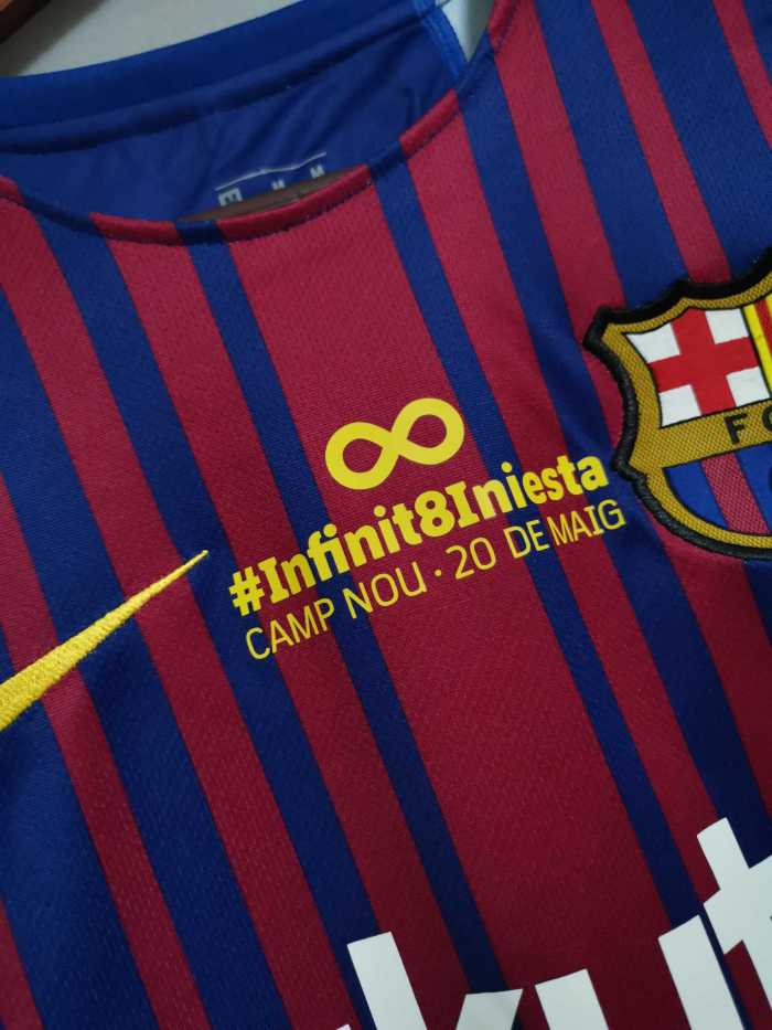 with Front Lettering+LFP Patch Retro Jersey 2017-2018 Barcelona 8 A.INIESTA Home Soccer Jersey