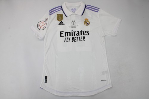 with Front Lettering Patch Player Version Real Madrid 2023 COPA DE REY FINAL Home Soccer Jersey Real CAMPEONES 20 Futbol Shirt