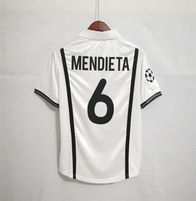 with Front Lettering+UCL Patch Retro Shirt MENDIETA 6 Valencia Camisetas de Futbol 2000-2001 Valencia UEFA Champions League Home Vintage Soccer Jersey