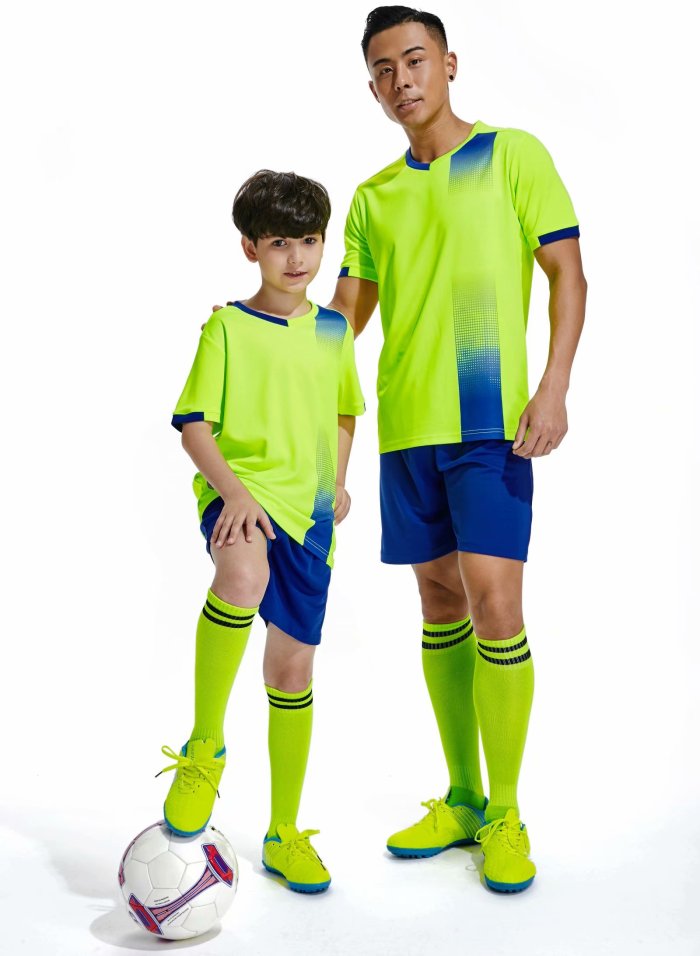 D8817 Yellow Youth Set Adult Uniform Blank Soccer Training Jersey Shorts