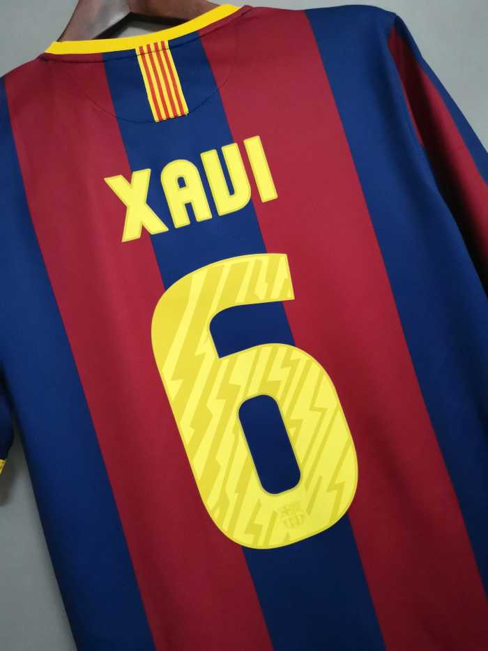 with Front Patch+UCL Patch Retro Jersey 2010-2011 Barcelona XAVI 6 Home Soccer Jersey