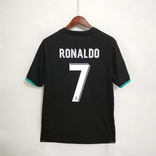 with UCL Patch+Golden FIFA Patch+Front Lettering Retro Jersey 2017-2018 Real Madrid RONALDO 7 Away Black Soccer Jersey