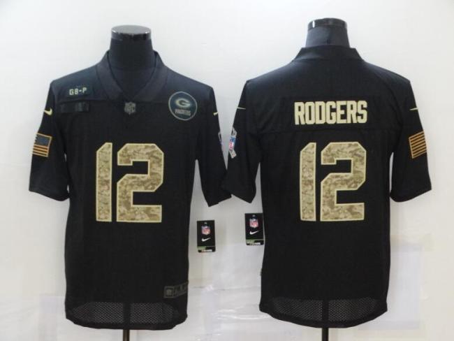 Green Bay Packers 12 RODGERS Black Camo 2020 Salute To Service Limited Jersey