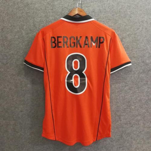 with Front Lettering Retro Jersey 1998 Neterlands 8 BERGKAMP Home Soccer Jersey Vintage Football Shirt