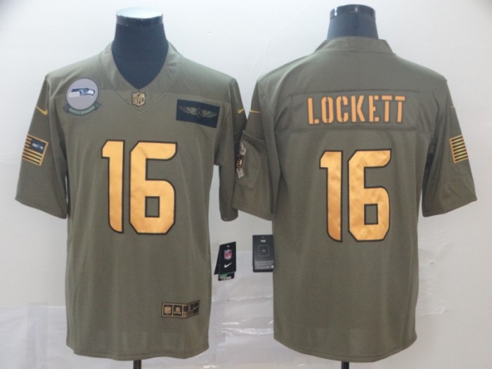 Seattle Seahawks 16 Tyler Lockett 2019 Olive Gold Salute To Service Limited Jersey
