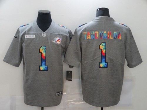 Miami Dolphins 1 TAGOVAILOA Grey Vapor Untouchable Rainbow Limited Jersey