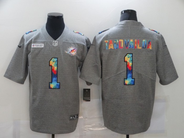 Miami Dolphins 1 TAGOVAILOA Grey Vapor Untouchable Rainbow Limited Jersey
