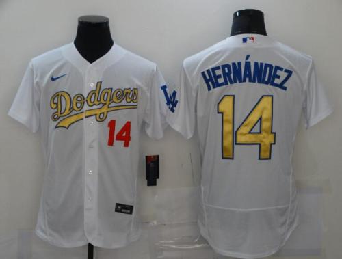 Dodgers 14 Enrique Hernandez White Gold Nike 2020 World Series Champions Flexbase Jersey