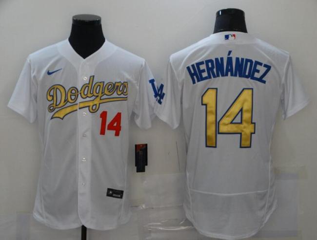 Dodgers 14 Enrique Hernandez White Gold Nike 2020 World Series Champions Flexbase Jersey