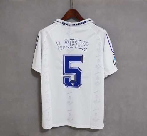 with LFP Patch Retro Jersey Real Madrid 1994-1996 LOPEZ 5 Home Soccer Jersey