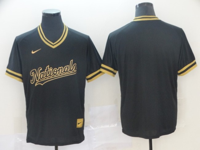 Washington Nationals Blank Black Gold Nike Cooperstown Collection Legend V Neck Jersey