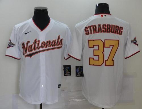 Washington Nationals  37 STRABURG White/Gold Cool Base Jersey
