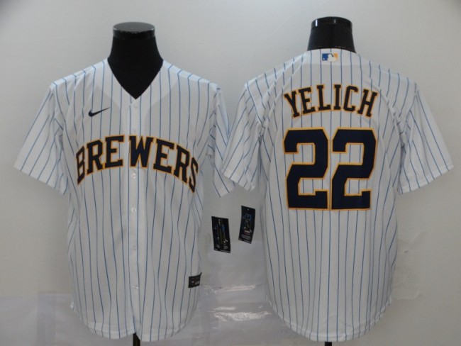 Milwaukee Brewers 22 YELICH Whitee 2020 Cool Base Jersey