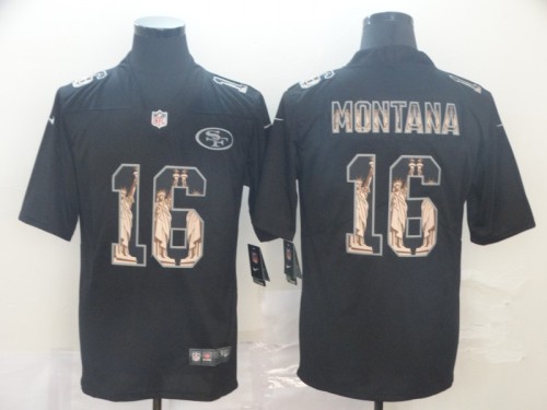 San Francisco 49ers 16 MONTANA Black Statue of Liberty Limited Jersey