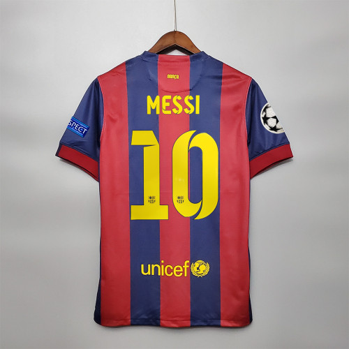 with Front Lettering+UCL Patch Retro Jersey 2014-2015 Barcelona MESSI 10 Home Soccer Jersey