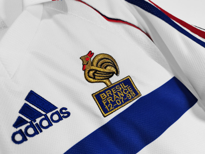 with Front Lettering Retro Jersey 1998 France Final Version Away White Soccer Jersey
