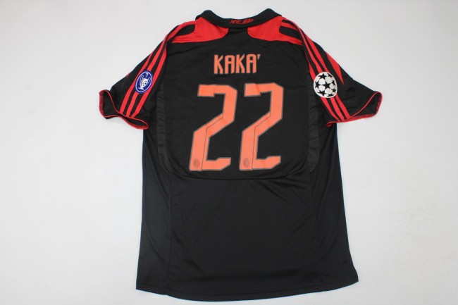 with UCL Patch Retro AC Maillot 2007-2008 AC Milan 22 KAKA' 3rd Away Black Soccer Jersey