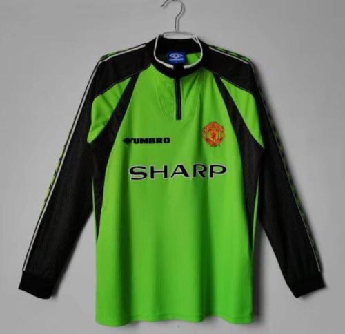 Retro Jersey 1998-1999 Long Sleeve Manchester United Green Goalkeeper Soccer Jersey